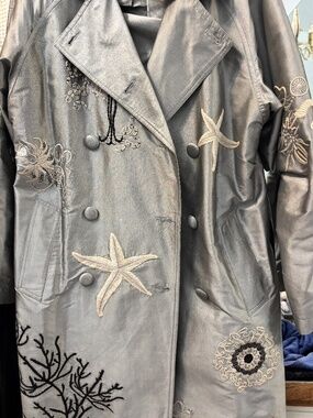 NWT Muriel brandolini silver grey silk embroidered trench coat